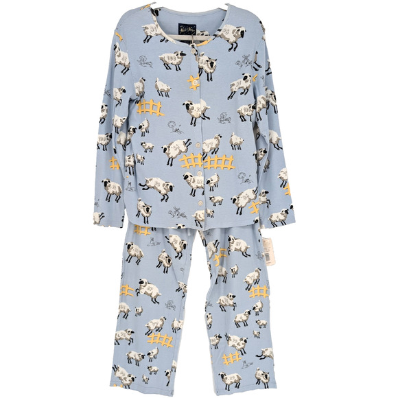 Nick & Nora Counting Sheep Pajama Set Pant Top Pants Blue Whimsical RARE NWT - Picture 1 of 14